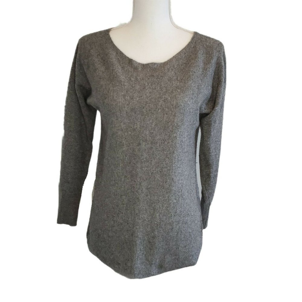 Womens Small Cashmere Gray Sweater hi Low side suits‎ Pullover minimalist